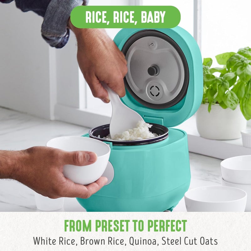 GreenLife طباخ أرز رقمي، 2 كوب غير مطبوخ/4 أكواب مطبوخة، وعاء سيراميك غير لاصق قابل للإزالة وخالي من PFAS، إعدادات لمسة واحدة، شوفان، كينوا، أرز بني، وظيفة الاحتفاظ بالحرارة تلقائيًا، تقنية المنطق الضبابي، 1.5 QT، تركوازي - Image 4